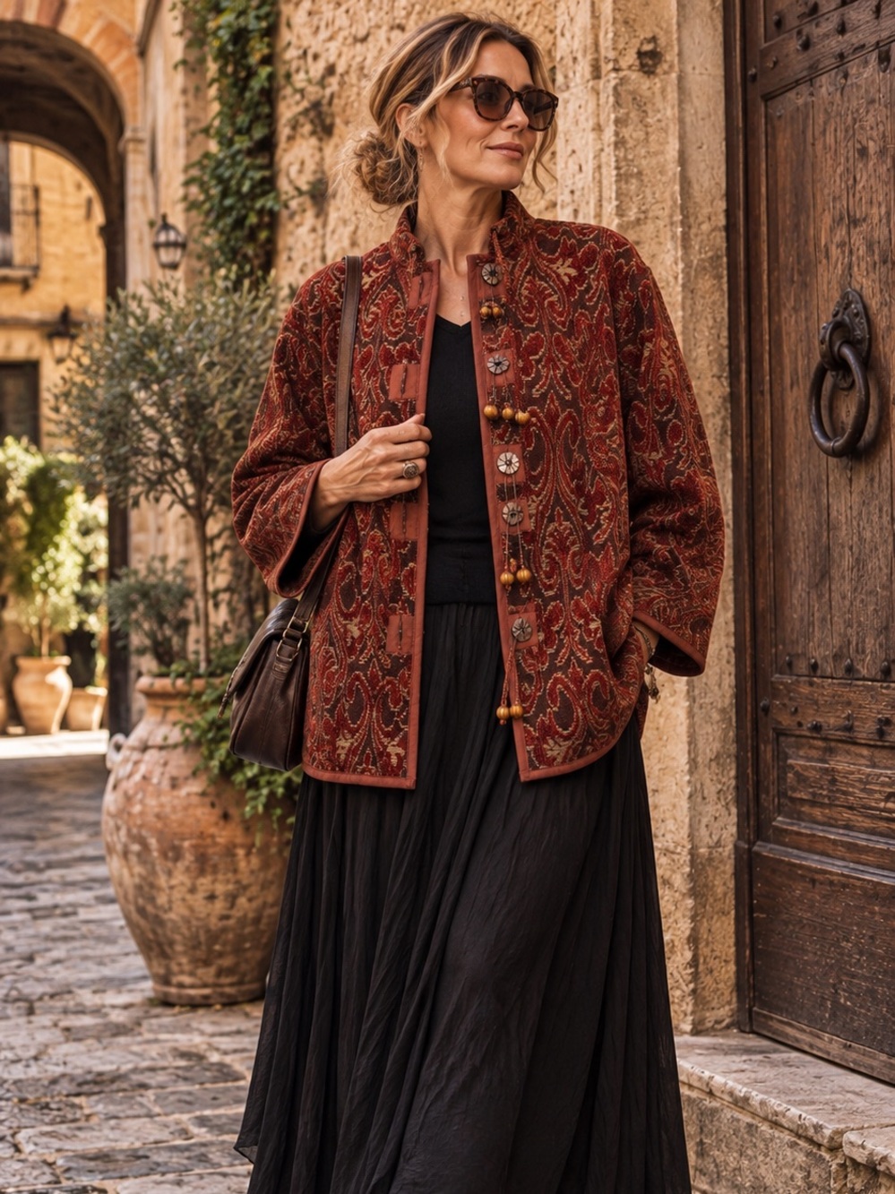 Flashback Rust Burgundy Size L Tapestry Jacket Artsy Boho European Statement